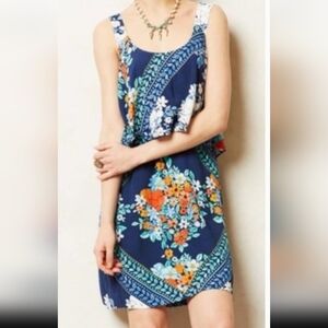 Anthropolgie Tisana Mauve Floral Blue Shift Dress